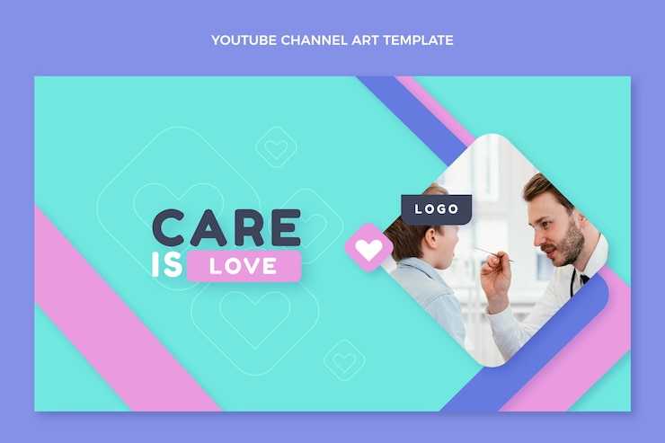 Vettore gratuito arte del canale youtube di cure mediche dal design piatto