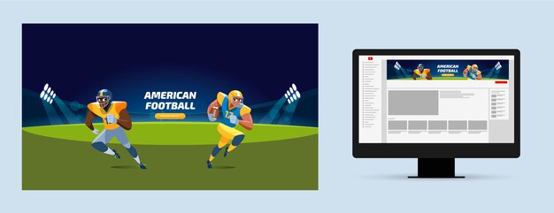 Arte del canale youtube di football americano di design piatto disegnato a mano