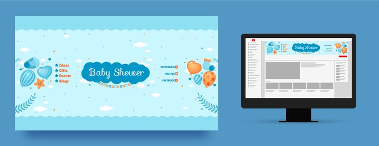 Vettore gratuito arte del canale youtube per baby shower disegnata a mano