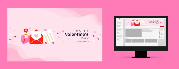 Vettore gratuito arte del canale youtube per la celebrazione di san valentino