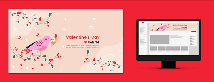Vettore gratuito arte del canale youtube per la celebrazione di san valentino