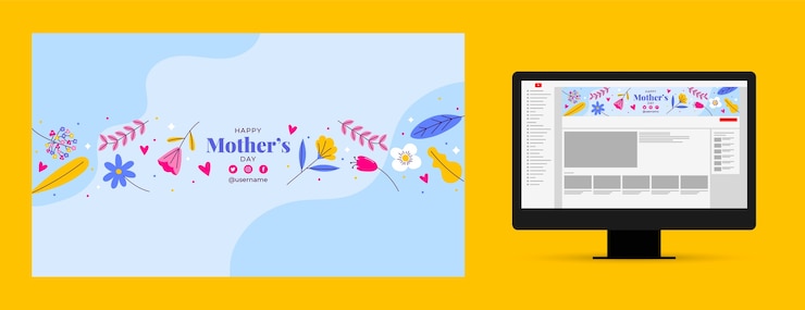 Vettore gratuito arte del canale youtube piatto per la celebrazione della festa della mamma