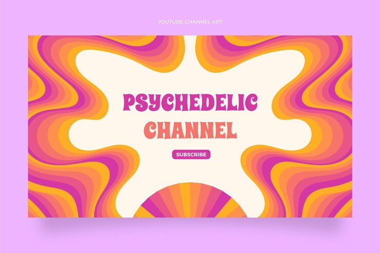Vettore gratuito arte del canale youtube psichedelico piatto groovy disegnato a mano