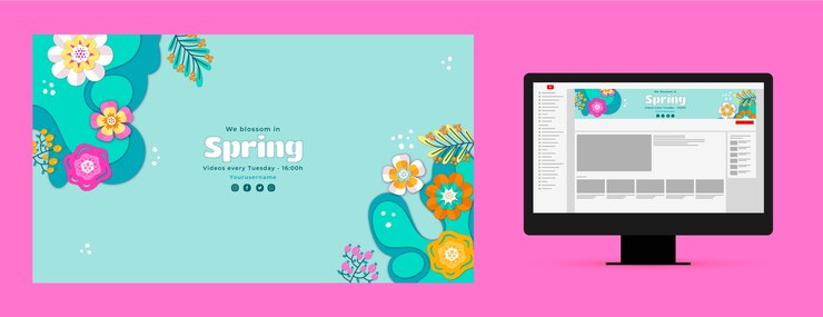 Vettore gratuito arte floreale del canale youtube per la celebrazione della primavera