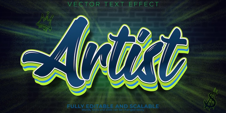 Vettore gratuito artista modificabile effetto testo graffiti e stile testo spray