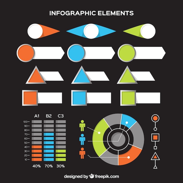 Assortimento di elementi infographic piani in diversi colori