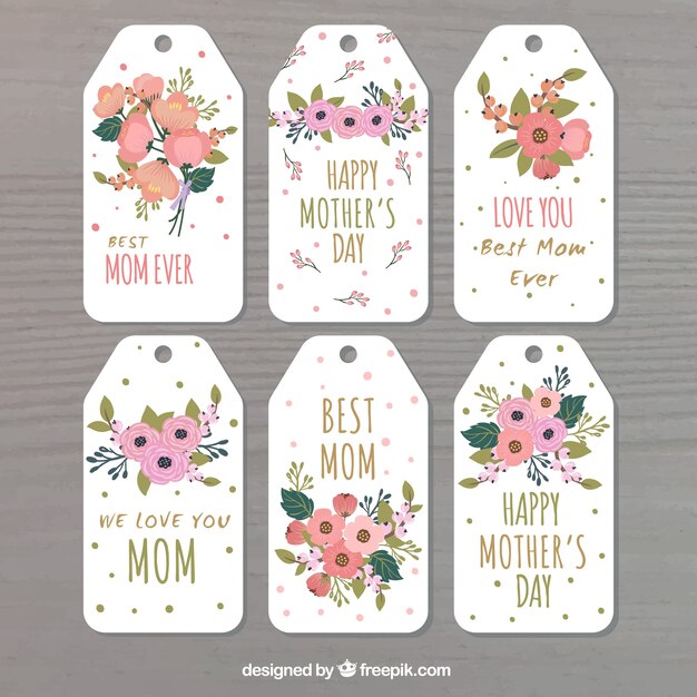 Assortimento di etichette floreali per la festa della mamma