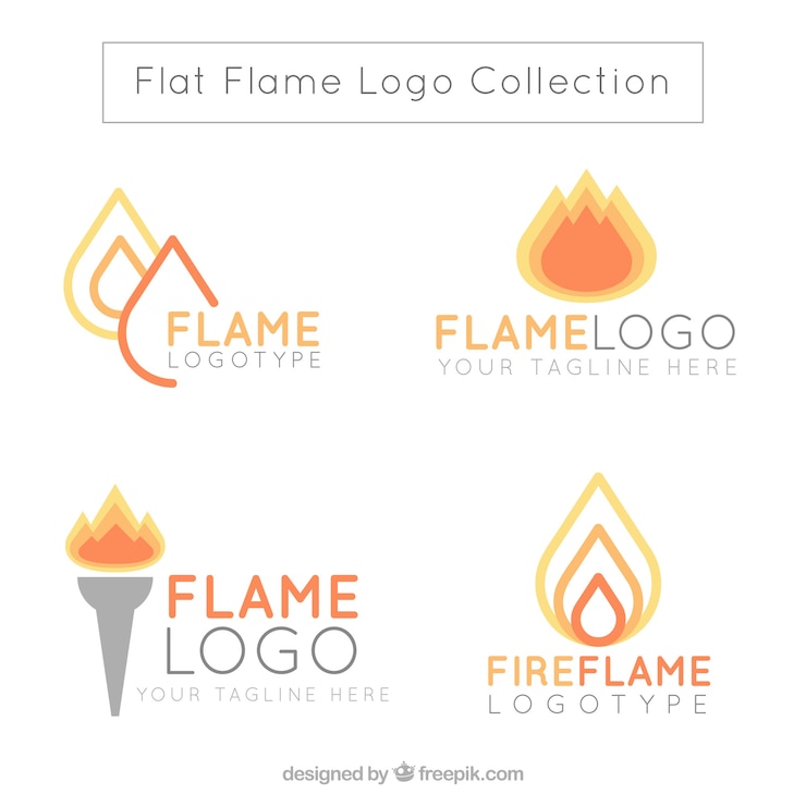 Vettore gratuito assortimento di loghi di fiamma in design piatto
