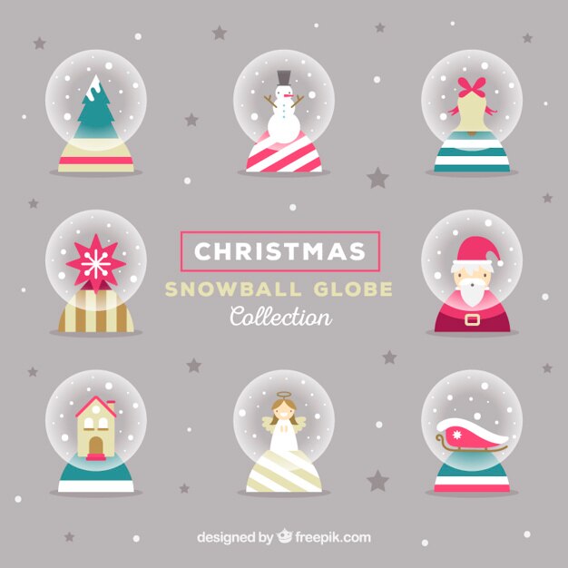 Vettore gratuito assortimento di palle di neve di natale ornamentali