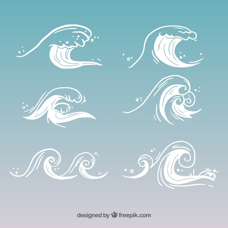 Vettore gratuito assortimento di sei onde disegnate a mano