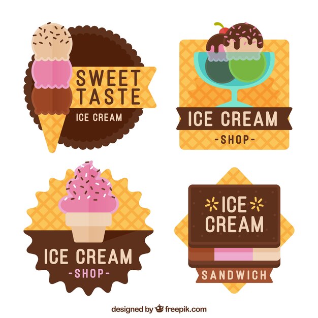 Assortimento piatto di adesivi colorati di gelato