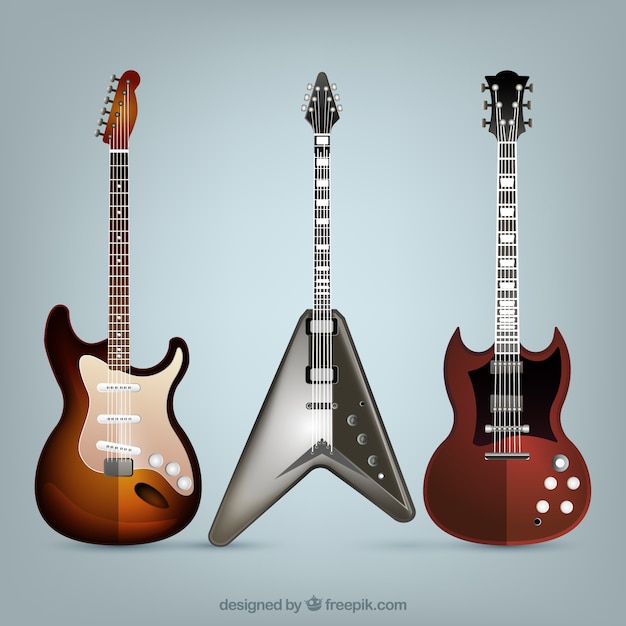 Assortimento realistico di tre chitarre elettriche