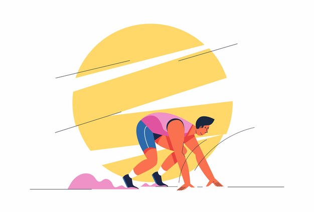 Atleta che corre uomo o velocista allenamento sportivo, illustrazione atletica del personaggio dei cartoni animati