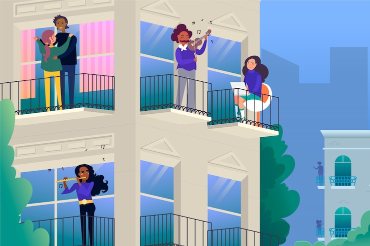 Vettore gratuito attività delle persone sul design del balcone