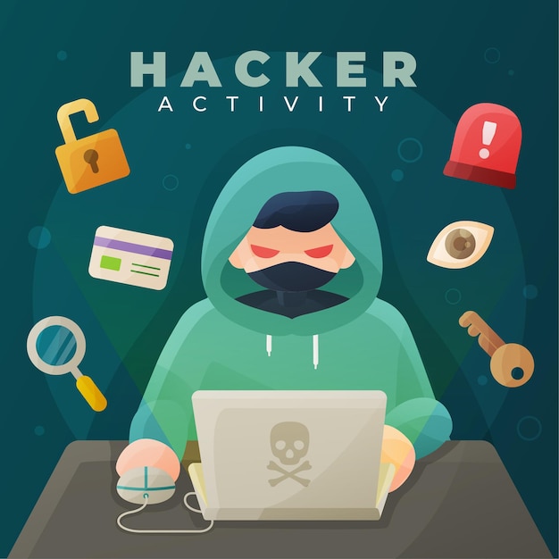 Attività di hacker con laptop