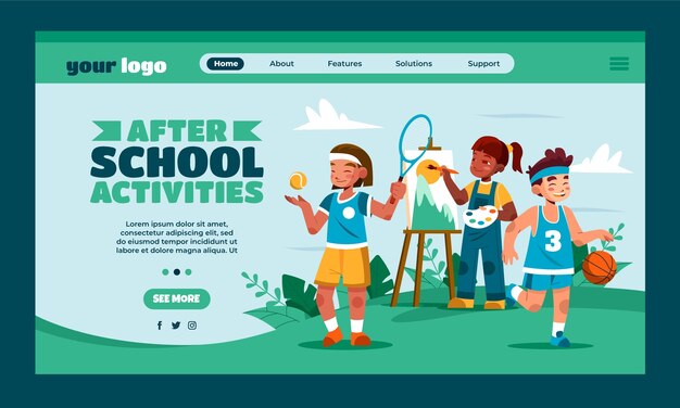 Attività doposcuola piatte per il modello di pagina di destinazione dei bambini