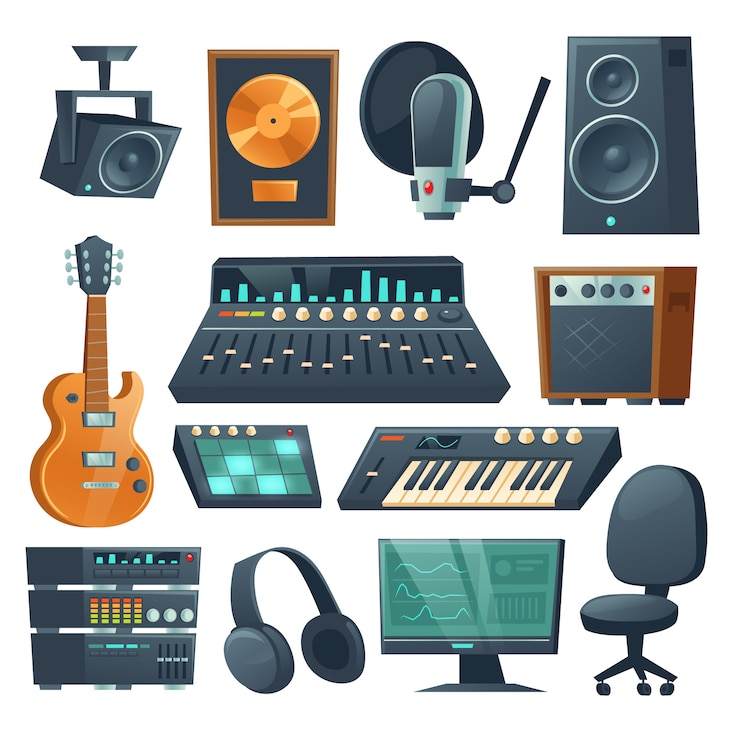 Vettore gratuito attrezzature da studio musicale per la registrazione del suono