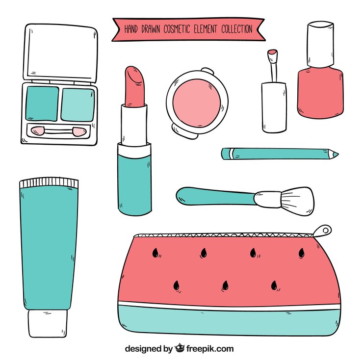 Vettore gratuito attrezzature di bellezza disegnato a mano