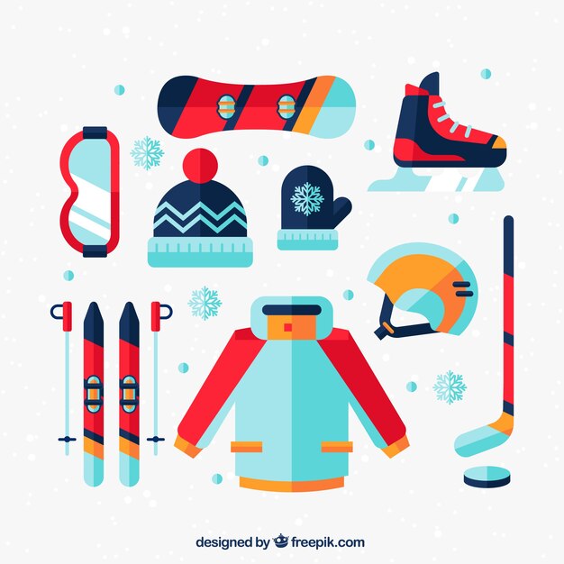Attrezzature per sport invernali nel design piatto