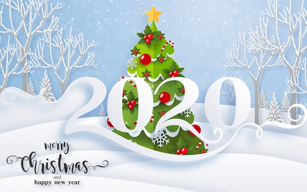 Buon Natale Arabo.Auguri Di Buon Natale E Modelli Di Felice Anno Nuovo 2020 Con Bellissimi Disegni Di Carta Tagliati A Neve E Inverno Vettore Premium