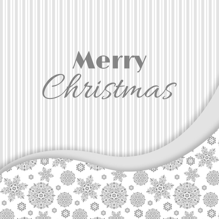 Auguri di Natale e Capodanno, biglietto d'invito. Colori bianco e grigio, stile decorativo vintage. Illustrazione vettoriale.