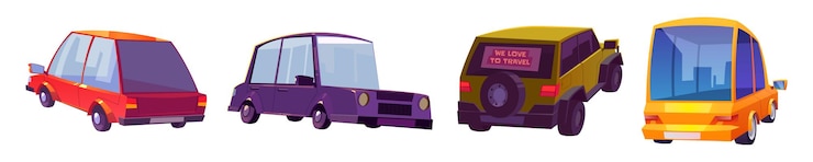 Vettore gratuito auto moderne veicoli a motore in vista anteriore e posteriore set di cartoni animati vettoriali di nuove automobili con berlina e cabina berlina diverse auto isolate su sfondo bianco