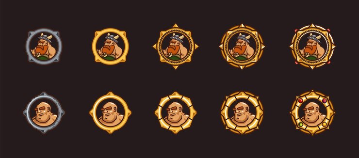 Vettore gratuito avatar di giochi vichinghi in cornici di classifica d'oro