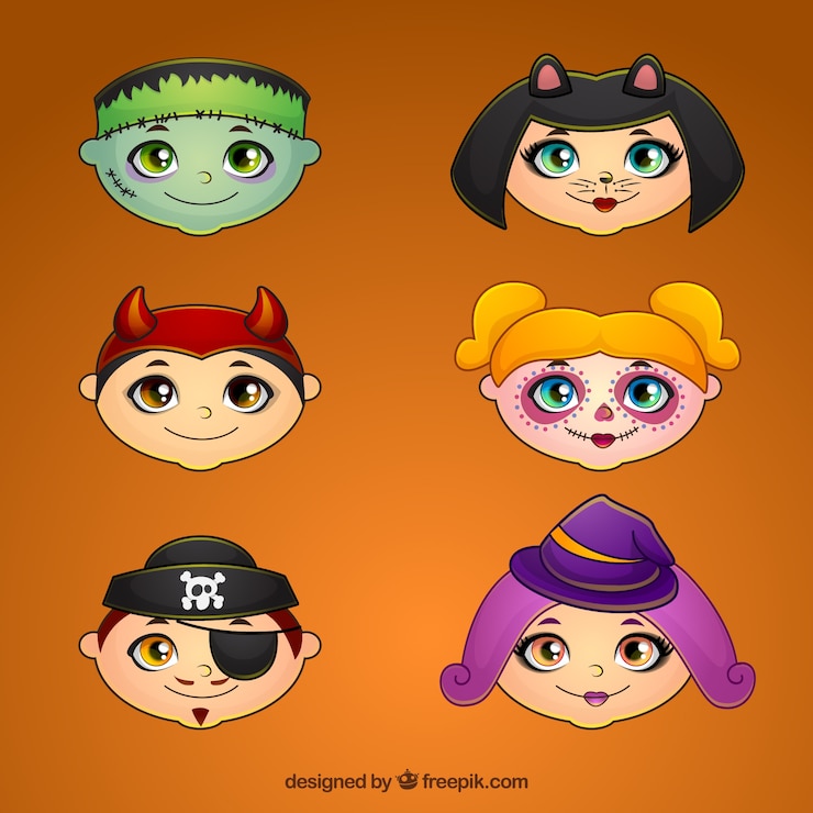 Vettore gratuito avatar raccolta halloween disegnati a mano