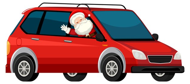 Babbo Natale alla guida di un'auto rossa in stile cartone animato