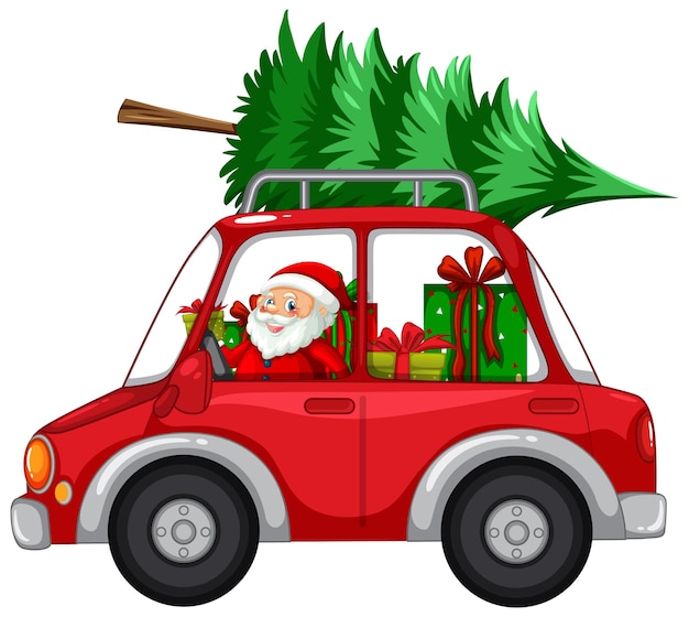 Babbo Natale che guida l'auto per la consegna dei regali di Natale