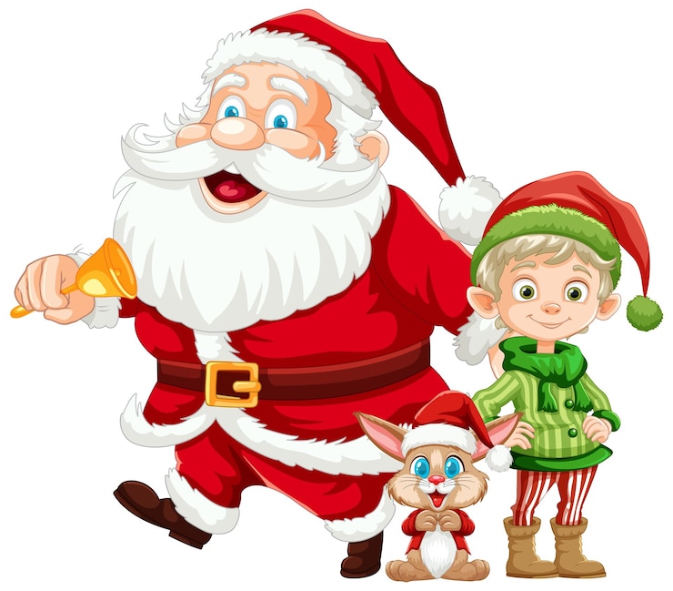Vettore gratuito babbo natale con l'elfo e la renna amica
