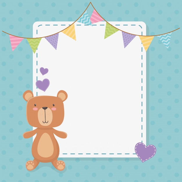 Baby card quadrata con orsetto e ghirlande