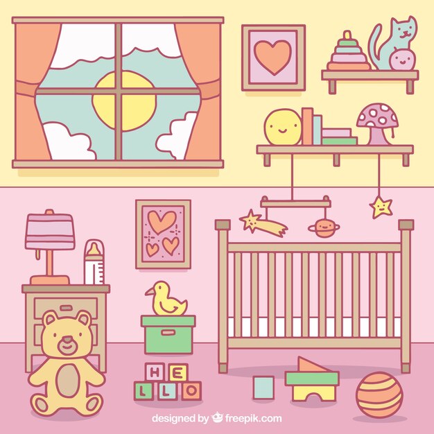 baby room colorato con i giocattoli e culla