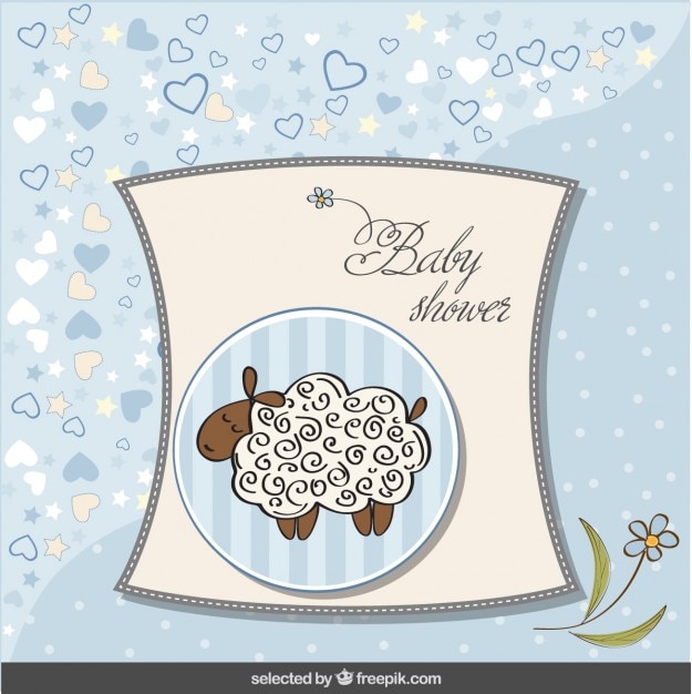 Vettore gratuito baby shower carta blu con le pecore carino