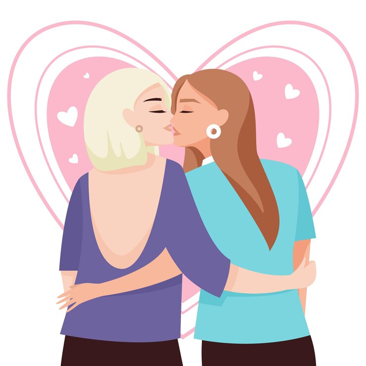 Vettore gratuito bacio di coppia lesbica in stile design piatto
