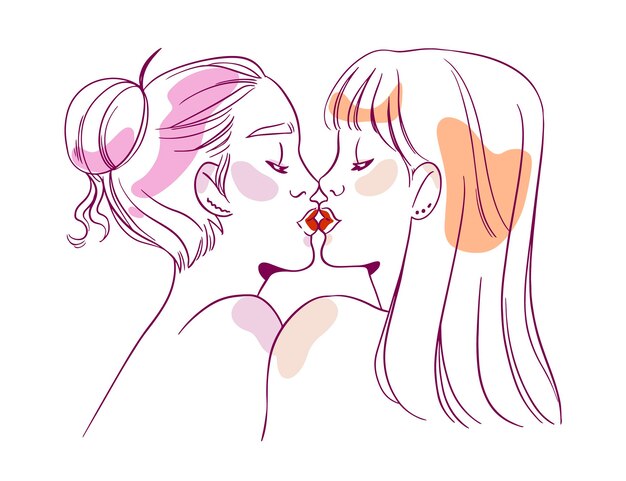 Bacio lesbico affettuoso disegnato a mano