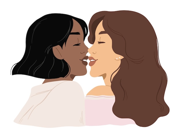 Bacio lesbico affettuoso disegnato a mano