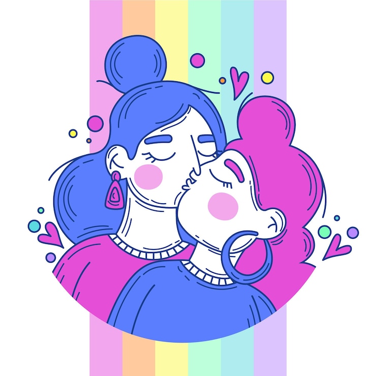 Vettore gratuito bacio lesbico affettuoso disegnato a mano