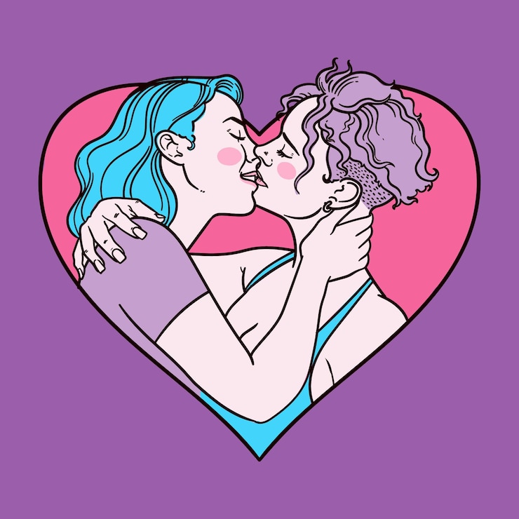 Vettore gratuito bacio lesbico affettuoso disegnato a mano