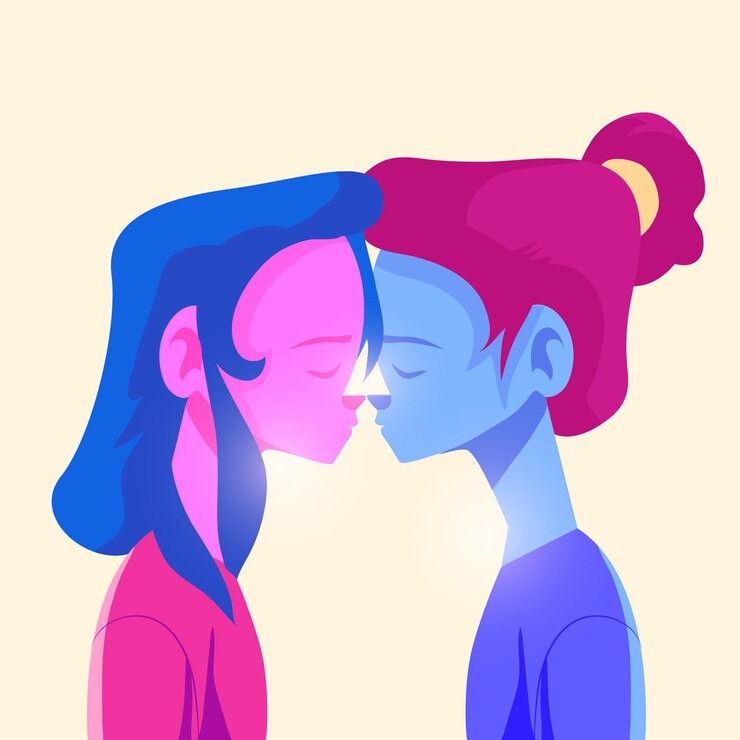 Vettore gratuito bacio lesbo affettuoso cartone animato