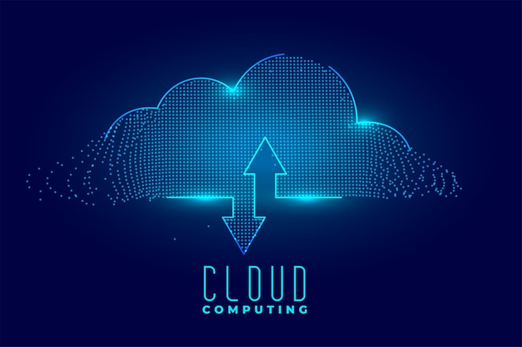 Vettore gratuito background di cloud computing futuristico per lo streaming di dati di download e upload