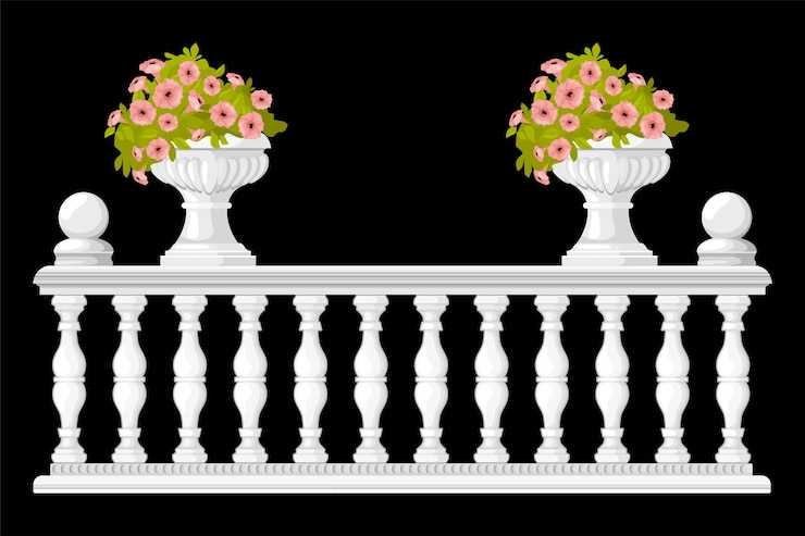 Vettore gratuito balaustre vaso fiori composizione con vista isolata di recinzione in stile medievale con vasi su sfondo nero illustrazione vettoriale