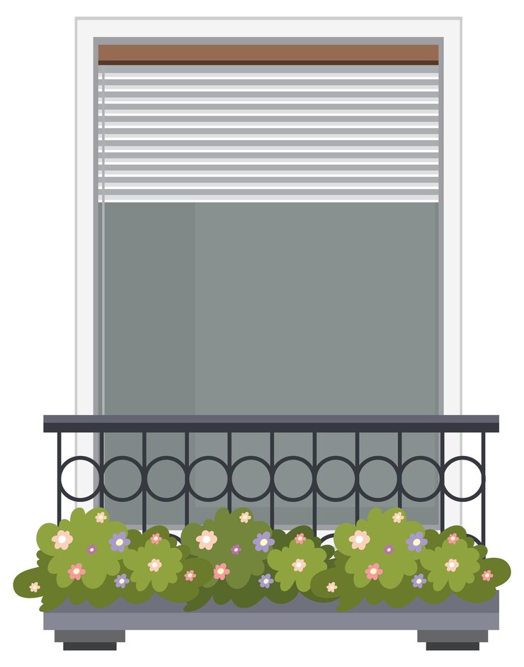 Vettore gratuito balcone con scatola di fiori