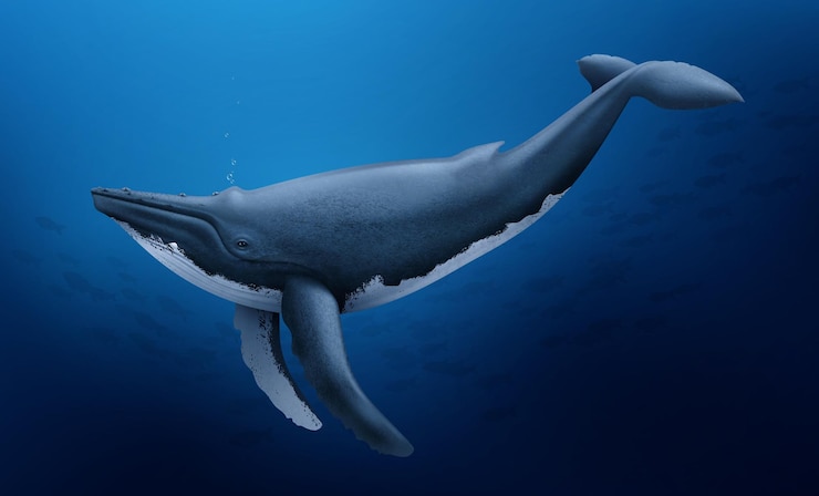 Vettore gratuito balena solitaria che galleggia alla profondità del mare composizione marina realistica blu illustrazione vettoriale