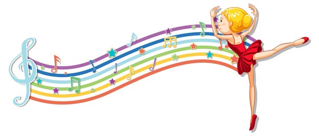Ballerina con simboli di melodia sull'onda arcobaleno