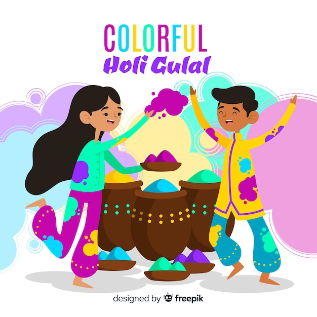 Bambini che giocano sullo sfondo di holi