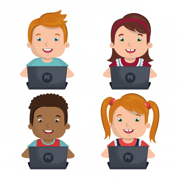 Vettore gratuito bambini che usano il computer