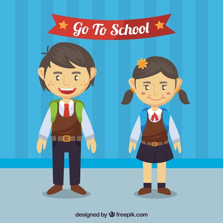 Vettore gratuito bambini con uniforme che vanno a scuola