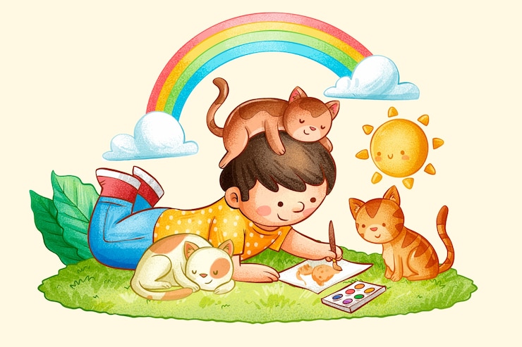 Vettore gratuito bambini disegnati a mano con illustrazione di animali