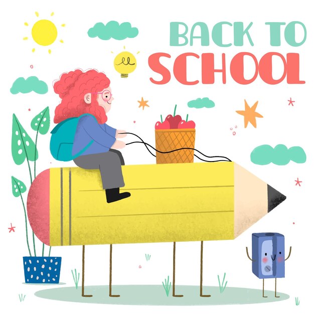 Bambini disegnati a mano torna a scuola illustrazione